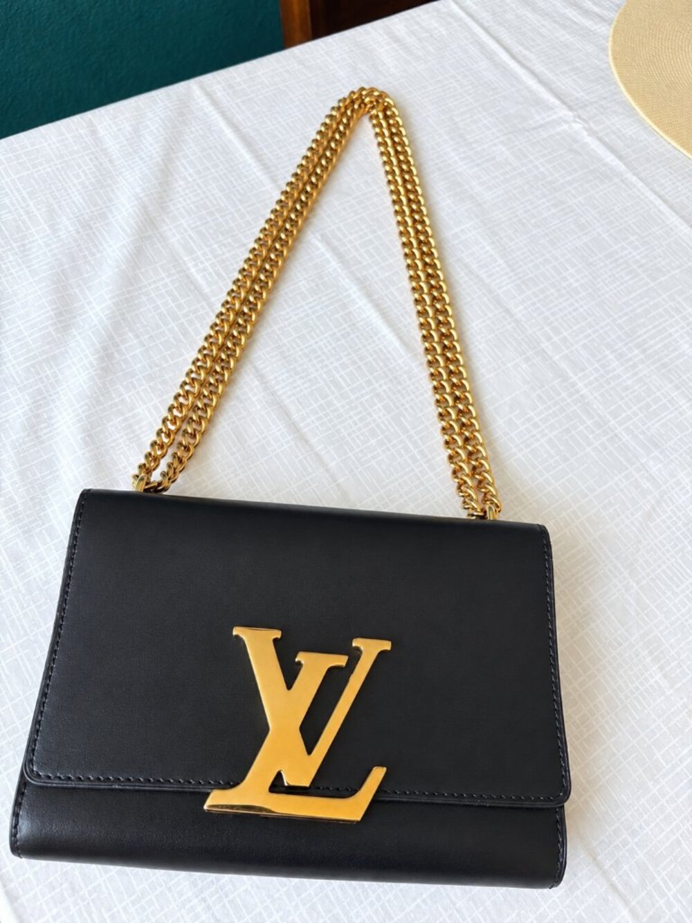 Louis Vuitton Chain Louise Black Bag with Gold-Tone Chain